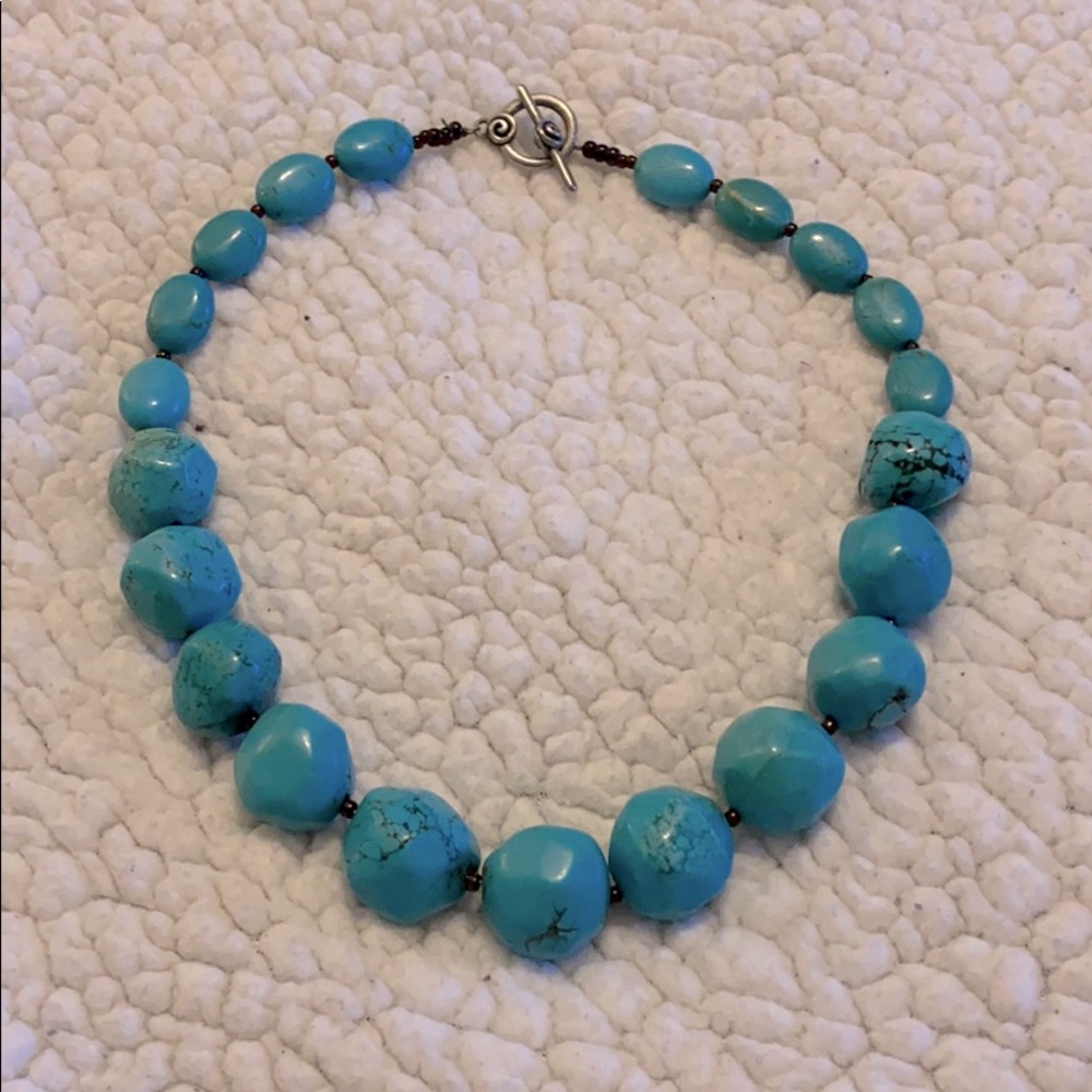 Turquoise Rock and Bead Necklace